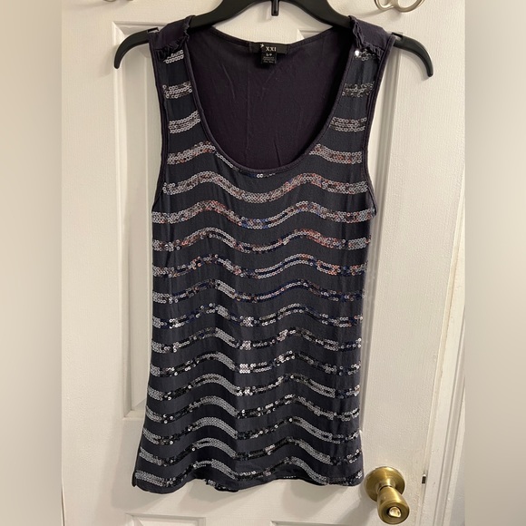 Forever21 Grey Sequined Stripes Tank Top - Picture 2 of 7